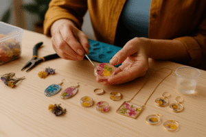 Manos creativas y joyas de resina