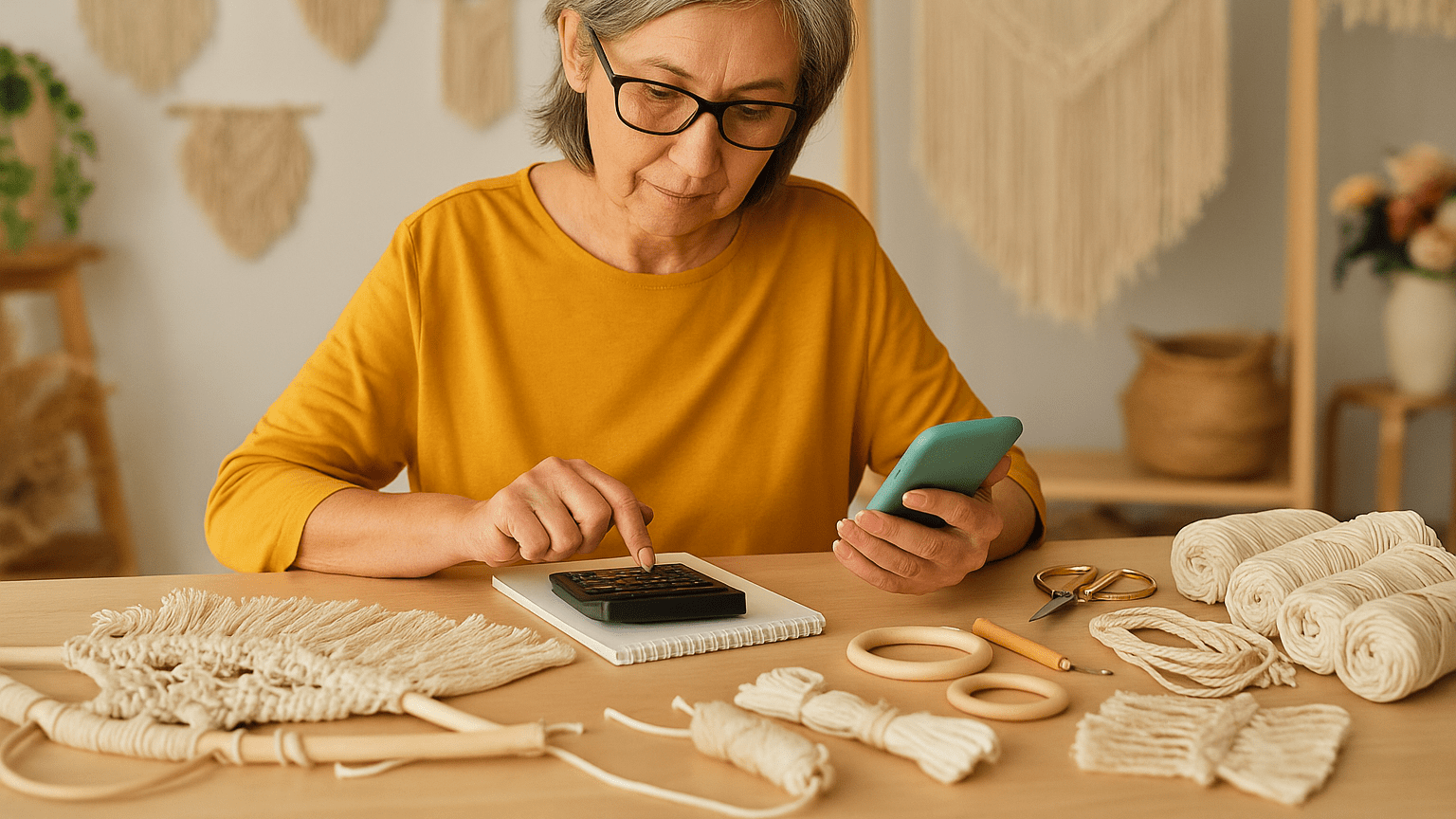 Mujer trabajando en macramé